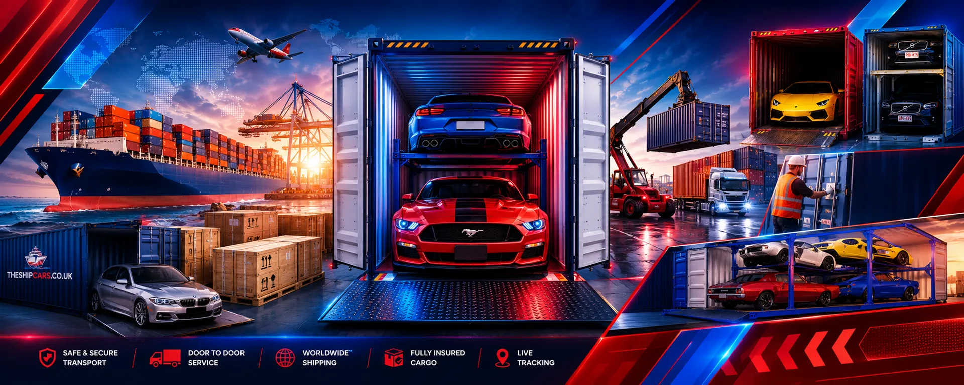 Car being secured inside a shipping container in the UK